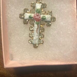 Elegant Gold and White Cross Pendant